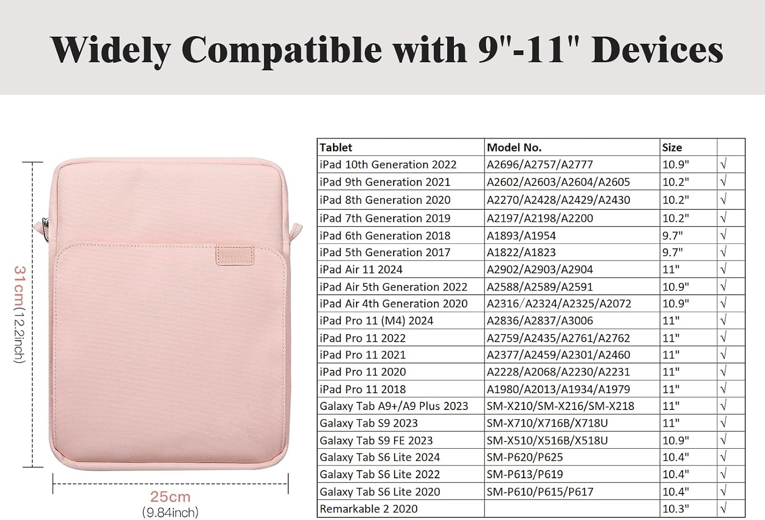 TiMOVO 9-11 Inch Tablet Sleeve Bag with Shoulder Strap for iPad 11-inch A16 2025