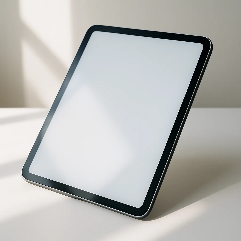 A creative professional sketching in Procreate on an iPad Pro with Apple Pencil at a minimalist desk, with a keyboard folio and USB-C hub nearby